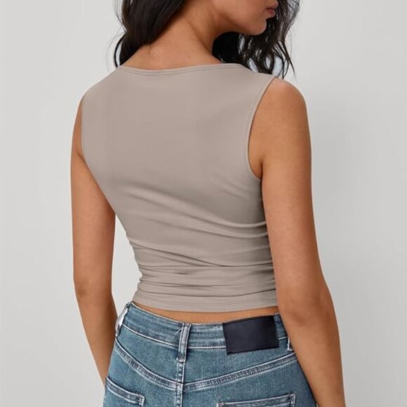 Coffee Gray Boatneck Sleeveless Shirt - Picture 3 of 3